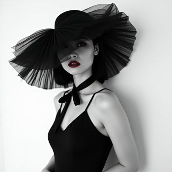 Cô gaí, girl, mũ rộng vành, wide-brimmed hat, chân dung, portrait, cổ điển, vintage, trắng đen, black and white 1