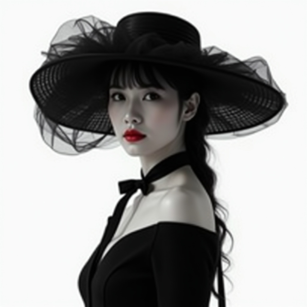 Cô gaí, girl, mũ rộng vành, wide-brimmed hat, chân dung, portrait, cổ điển, vintage, trắng đen, black and white