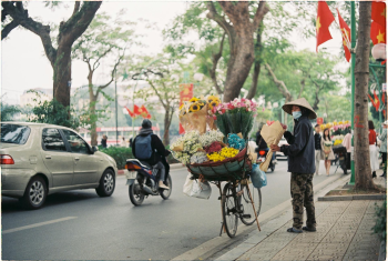 Xe đạp, bicycle, Việt Nam, Vietnam, nón lá, conical hat, xe máy, motorbike, ô tô, cars, hoa, flowers - Cien Nguyen