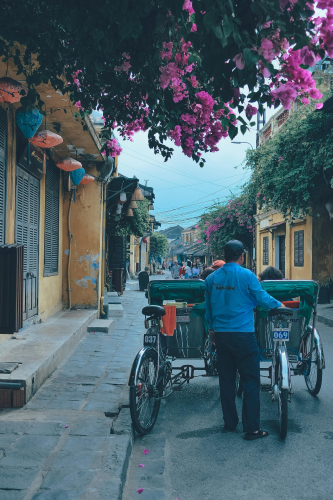 Xích lô, cyclo, Vietnam, Việt Nam, người lái xích lô, cyclo driver, hoa giấy, bougainvillea - Kim Nguyen 1