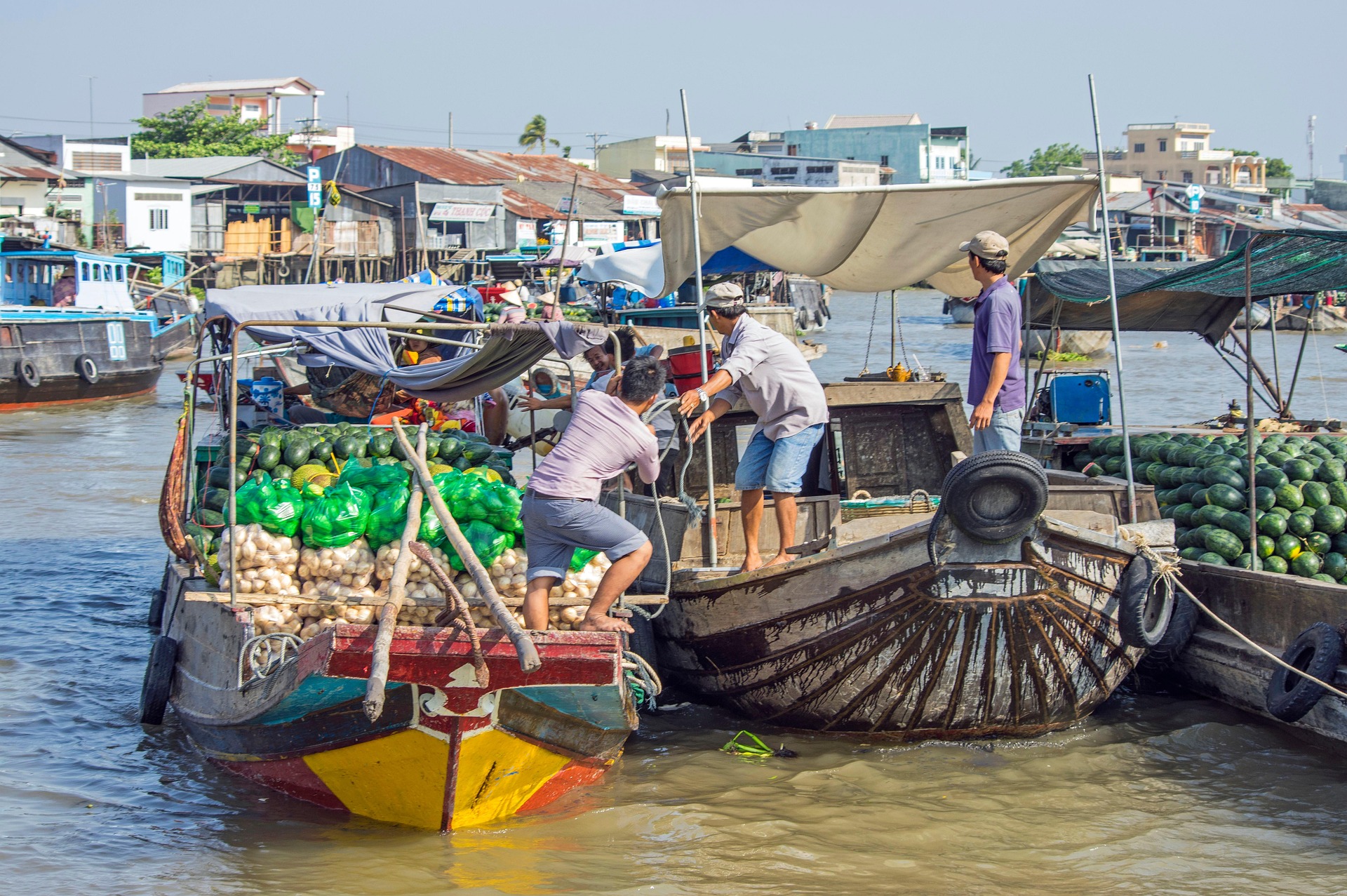 Chợ nổi, buôn bán trên sông, ghe thuyền, miền Tây, river trading, Mekong Delta, hình nền, nền, background-patrickmoretti06