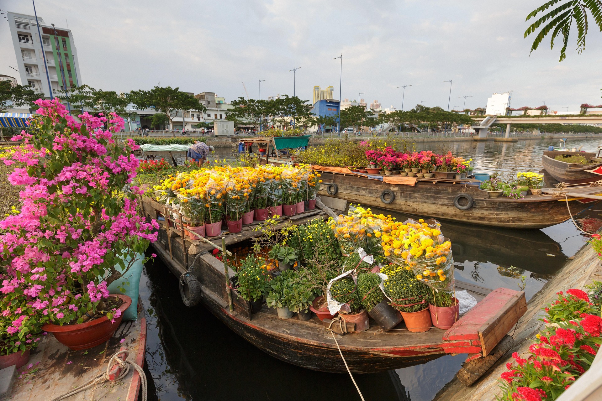 Chợ nổi, floating market, thuyền hàng, cargo boats, miền Tây, Mekong Delta, buôn bán sông nước, river trading, hoa, flower - Quangpraha