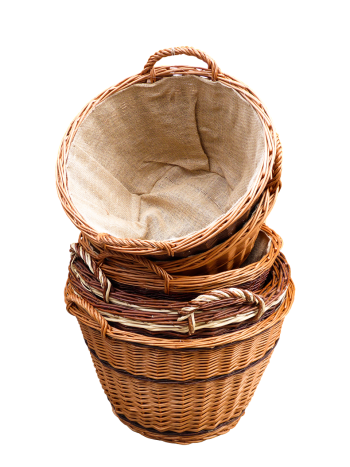 Giỏ mây tre, wicker basket, thủ công, handmade, có quai, with handle, lót vải bố, burlap lined, truyền thống, traditional - garten-gg
