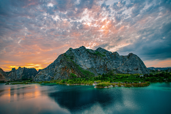 Hồ nước, núi, hoàng hôn, bầu trời, sunset, sky, Lakes, mountains, hình nền, nền, background-huanlihit