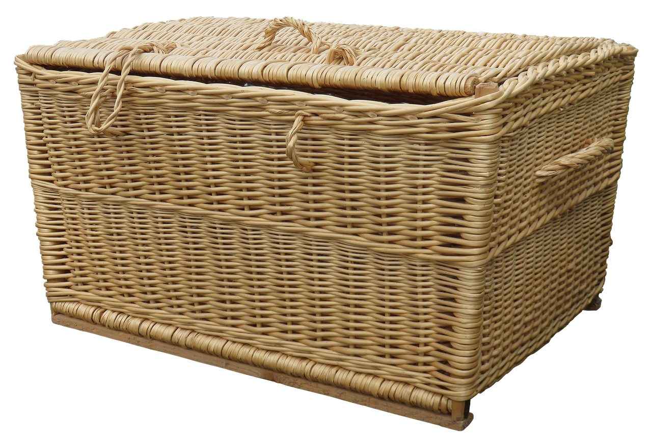Giỏ mây tre, wicker basket, thủ công, handmade, có quai, with handle, lót vải bố, burlap lined, truyền thống, traditional - garten-gg 1