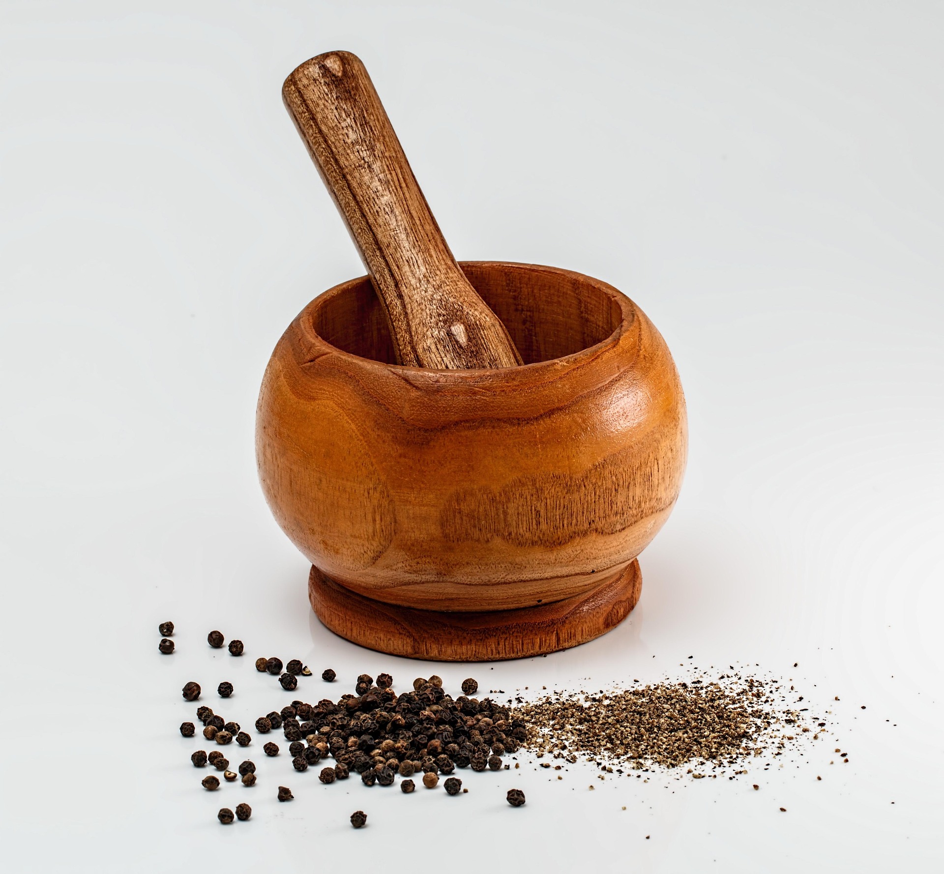 Cối, mortar, gỗ, tiêu, peppercorn, hạt, bột, powder, chày, dụng cụ bếp - stevepb