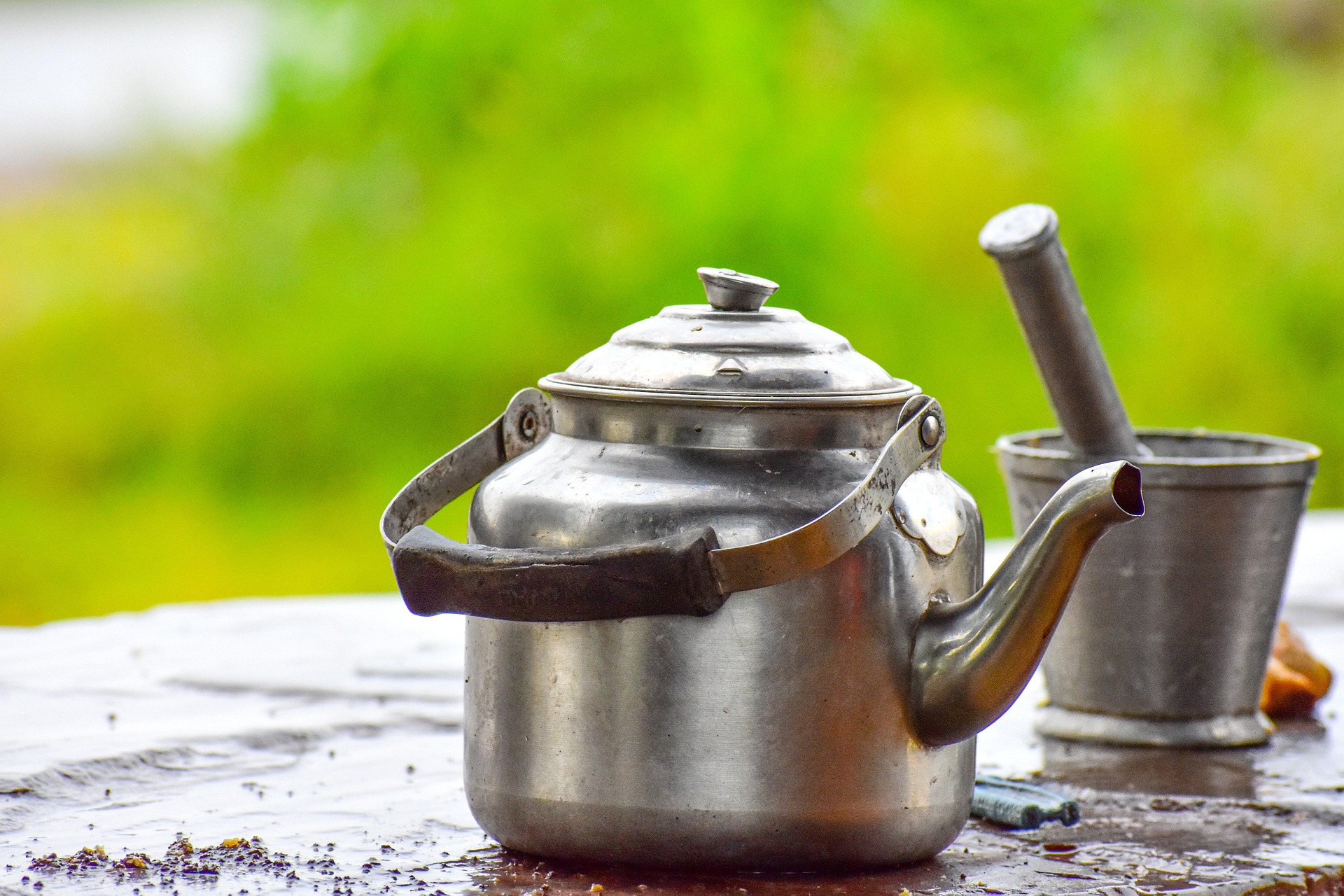 Ấm trà, teapot, cối chày, mortar, pestle, ngoài trời, outdoor, mộc mạc - Optimusvj 1
