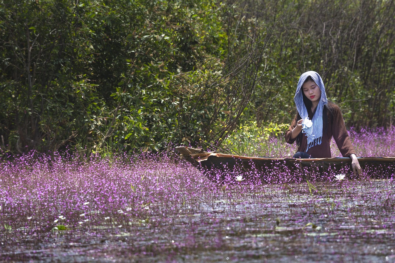 Cô gái, thuyền, girl, boat, hoa, flower,hình nền, nền, background -Quangpraha