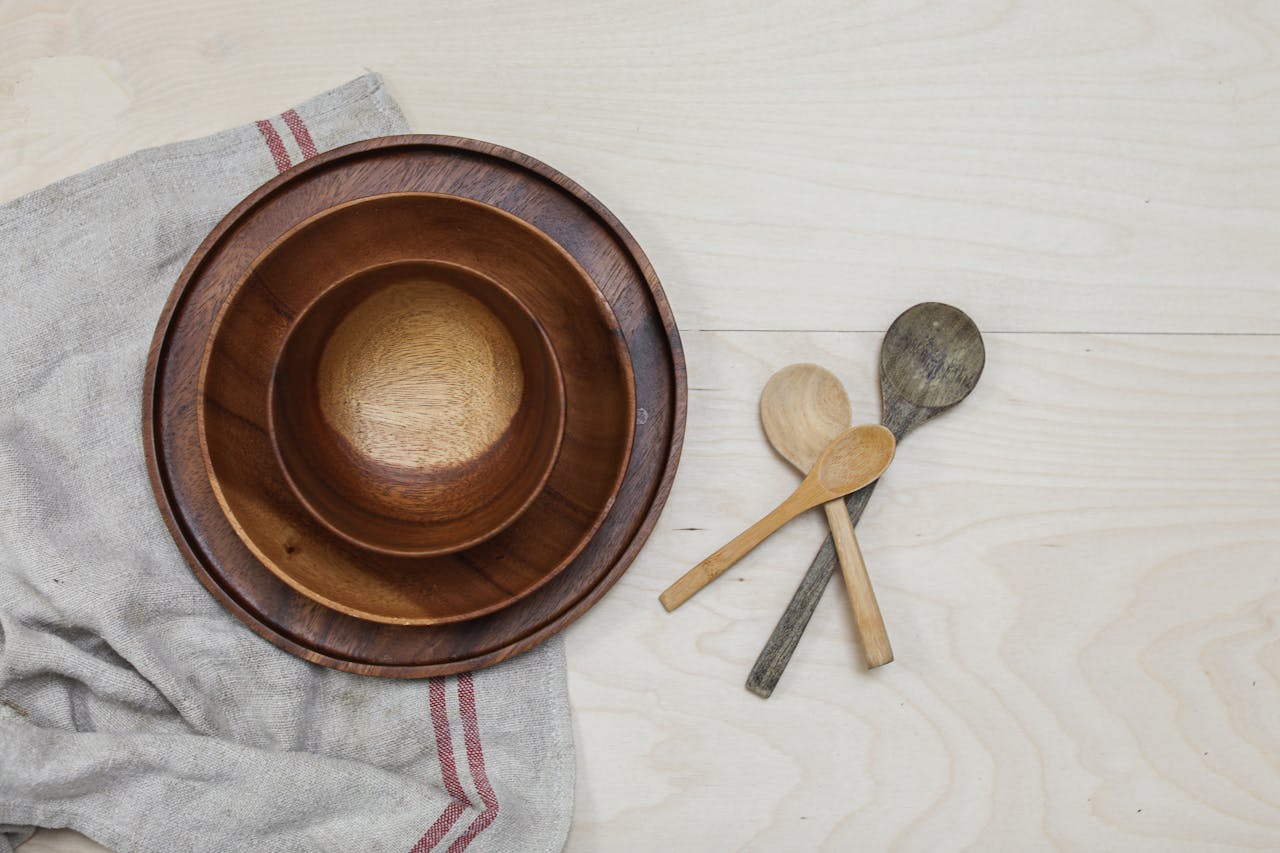 Dĩa gỗ, wooden plate, muỗng gỗ, container, bát gỗ, wooden bowl, kitchen, dụng cụ bếp - Cup of Couple 1