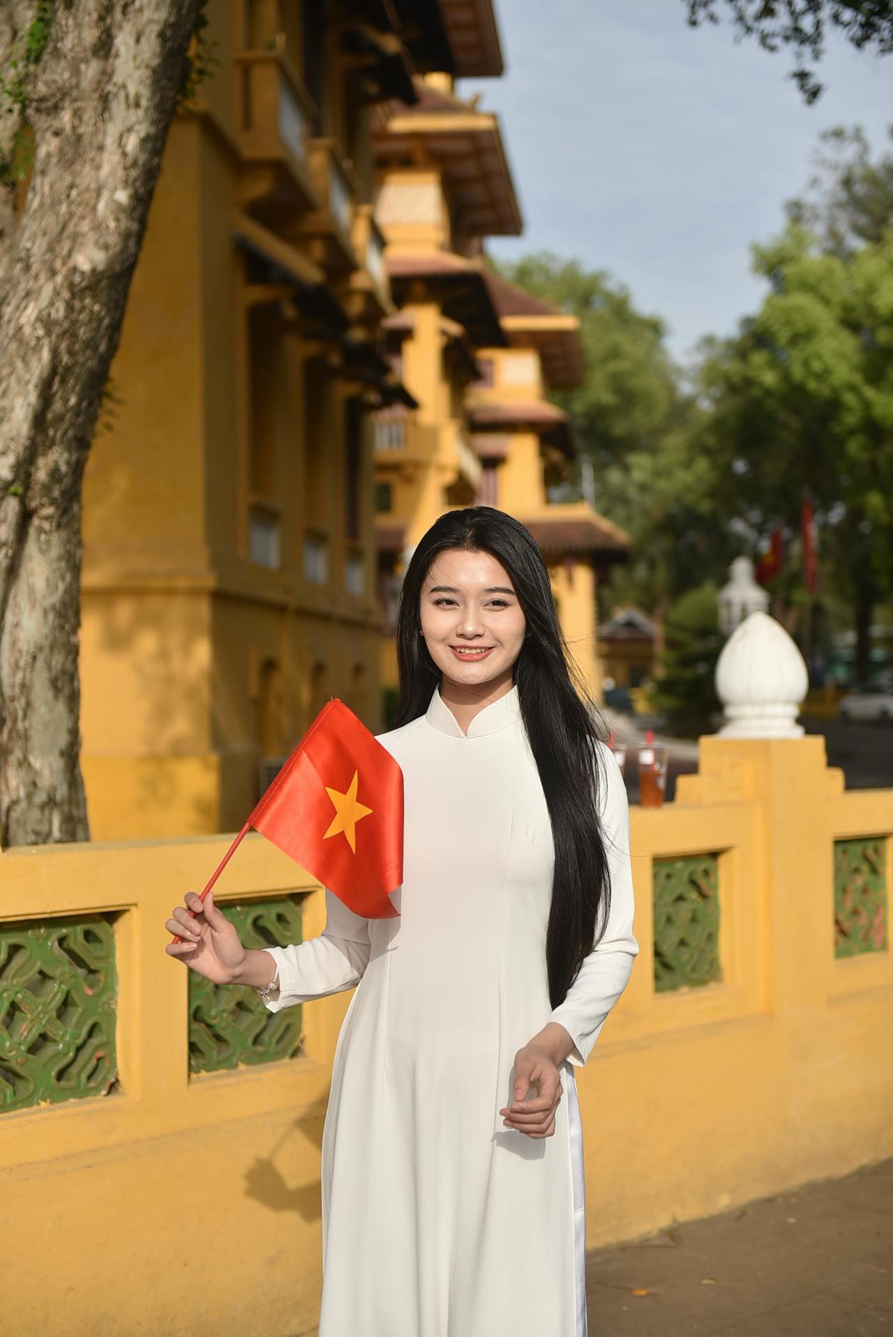 Thiếu nữ, young woman, cô gái, girl, áo dài, vietnamese dress, patriotism, lòng yêu nước, cờ đỏ, red flag - Felix Young 3