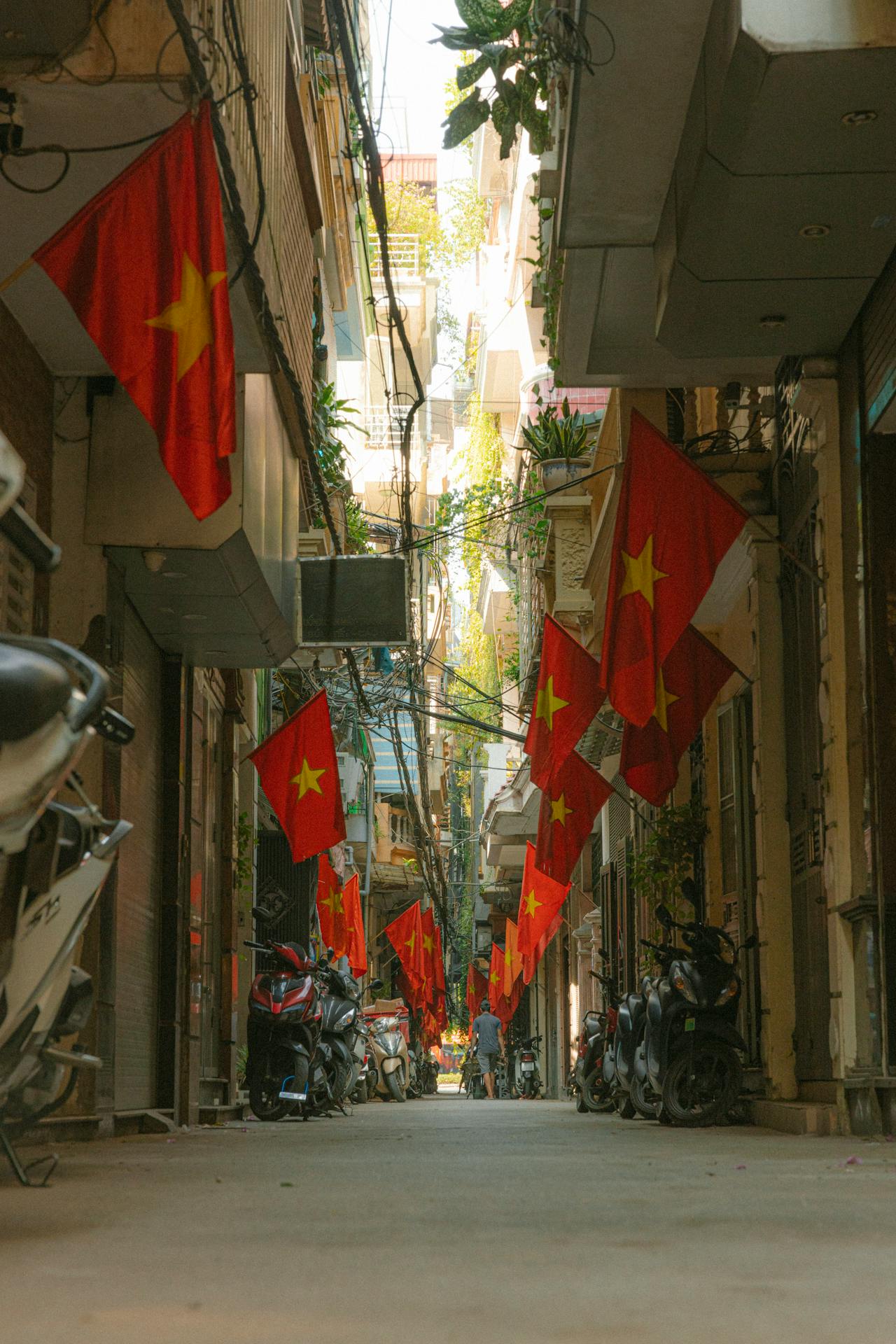 Lá cờ Việt nam, flag, Hà Nội, khung cảnh Việt, góc hẻm Hà Nội, Hanoi streets, alley corner, Việt Nam - HONG SON 1