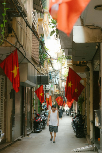 Lá cờ Việt nam, flag, Hà Nội, khung cảnh Việt, góc hẻm Hà Nội, alley corner, Việt Nam - HONG SON 3