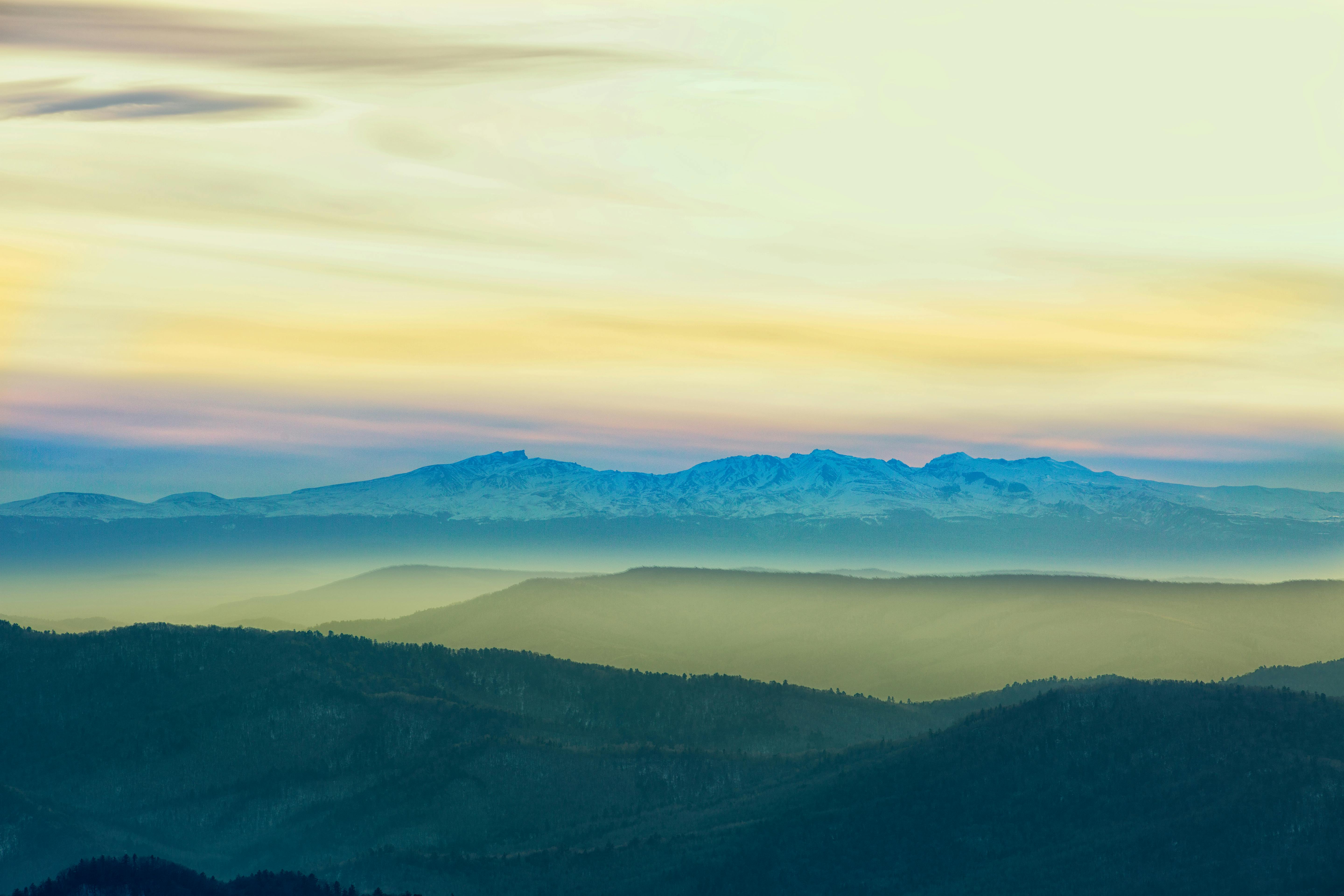 Sunset mountain, hoàng hôn, núi, layered hills, đồi chồng lớp, gradient, chuyển màu - zhengkui li