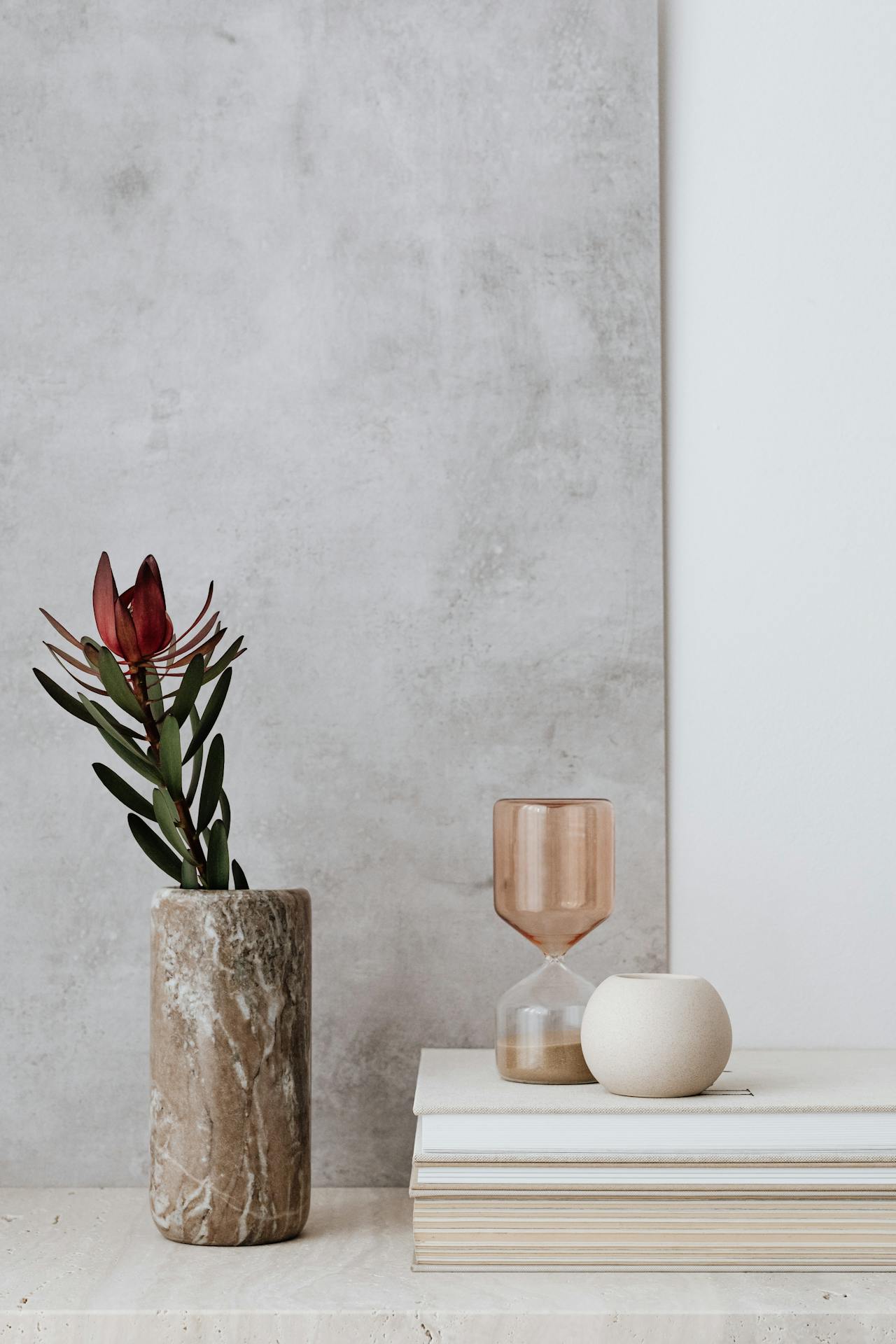 Ceramic vase, lọ gốm, bình hoa, hoa chuông protea, đồng hồ cát, home decor, trang trí, minimalism, tối giản - Kaboompics.com