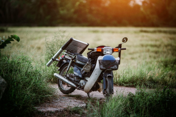 Xe máy, motorbike, Việt Nam, đồng cỏ, grassland, đường đất, dirt road, thiên nhiên, bình minh, sunrise - Thanh Nguyễn