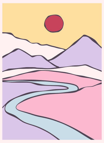 Mountain, núi, pastel, nhẹ nhàng, sun, mặt trời, mây, cloud, illustration, minh họa, minimalist, tối giản- yayangart 2