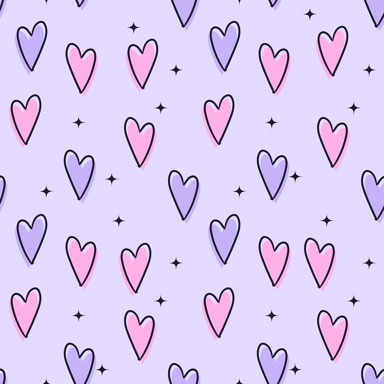 Heart, trái tim, cute, cartoon, pantone, pattern, họa tiết, tím, hồng, purple, pink - Macey11