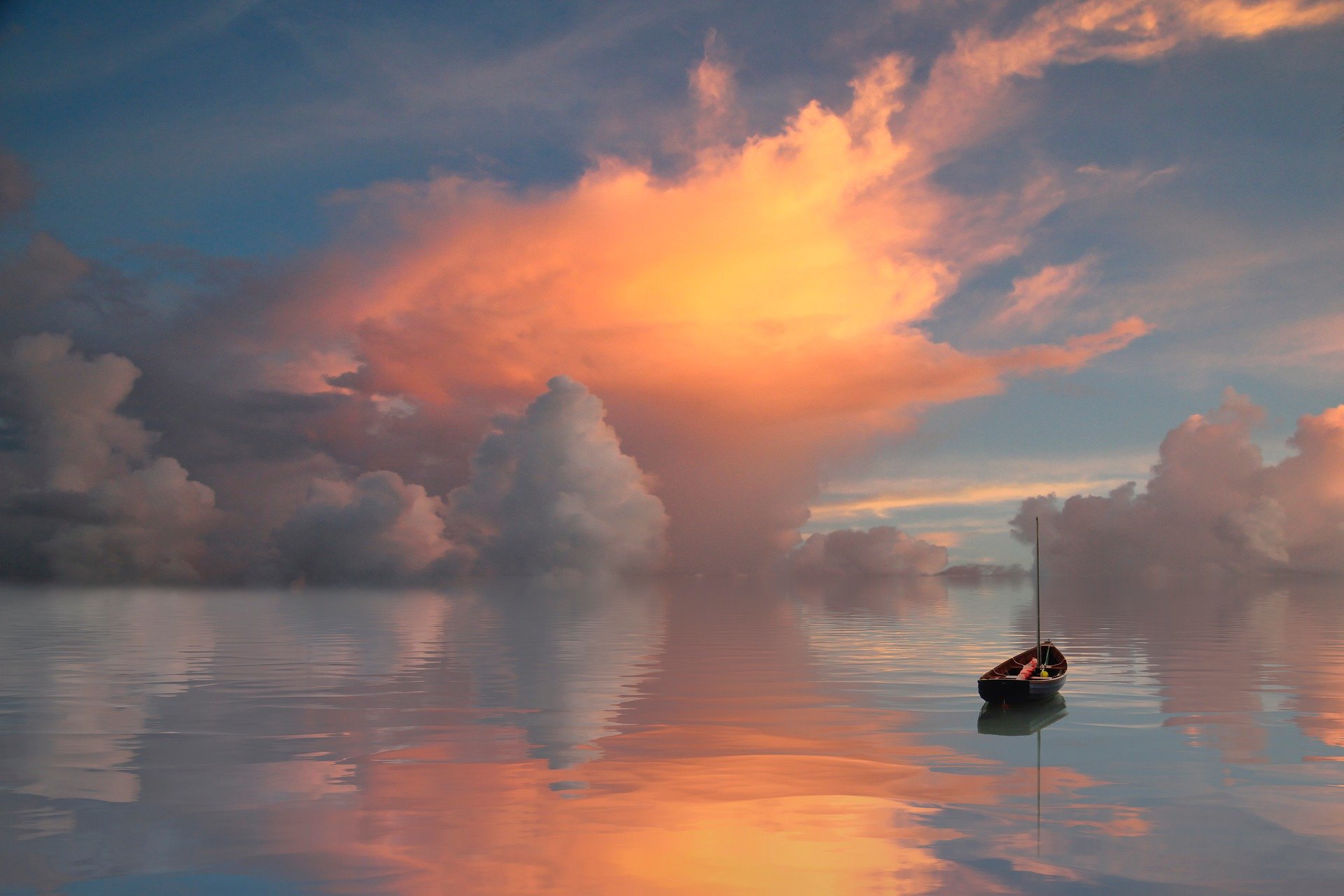Cloud, mây, sky, bầu trời, hoàng hôn, nature, thuyền, boat, thiên nhiên, background, hình nền - ELG21
