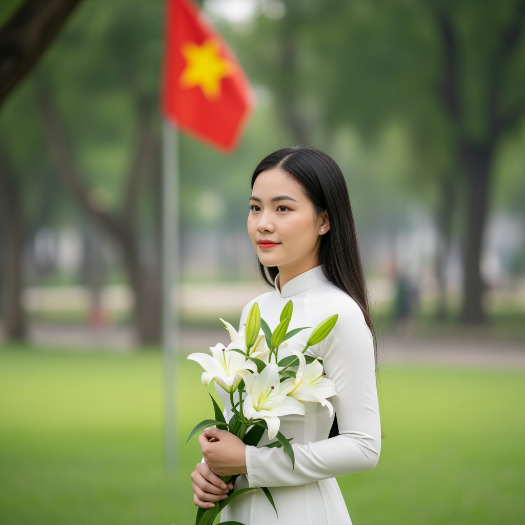 30.04girl, Ảnh chụp một phụ nữ châu Á với mái tóc đen dài, mặc...