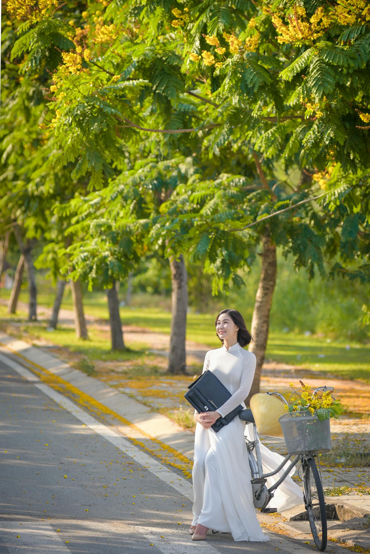 Thiếu nữ, cô gái, áo dài, truyền thống, xe đạp, young lady, girl, ao dai, tradition, bicycle - Phát trương 2