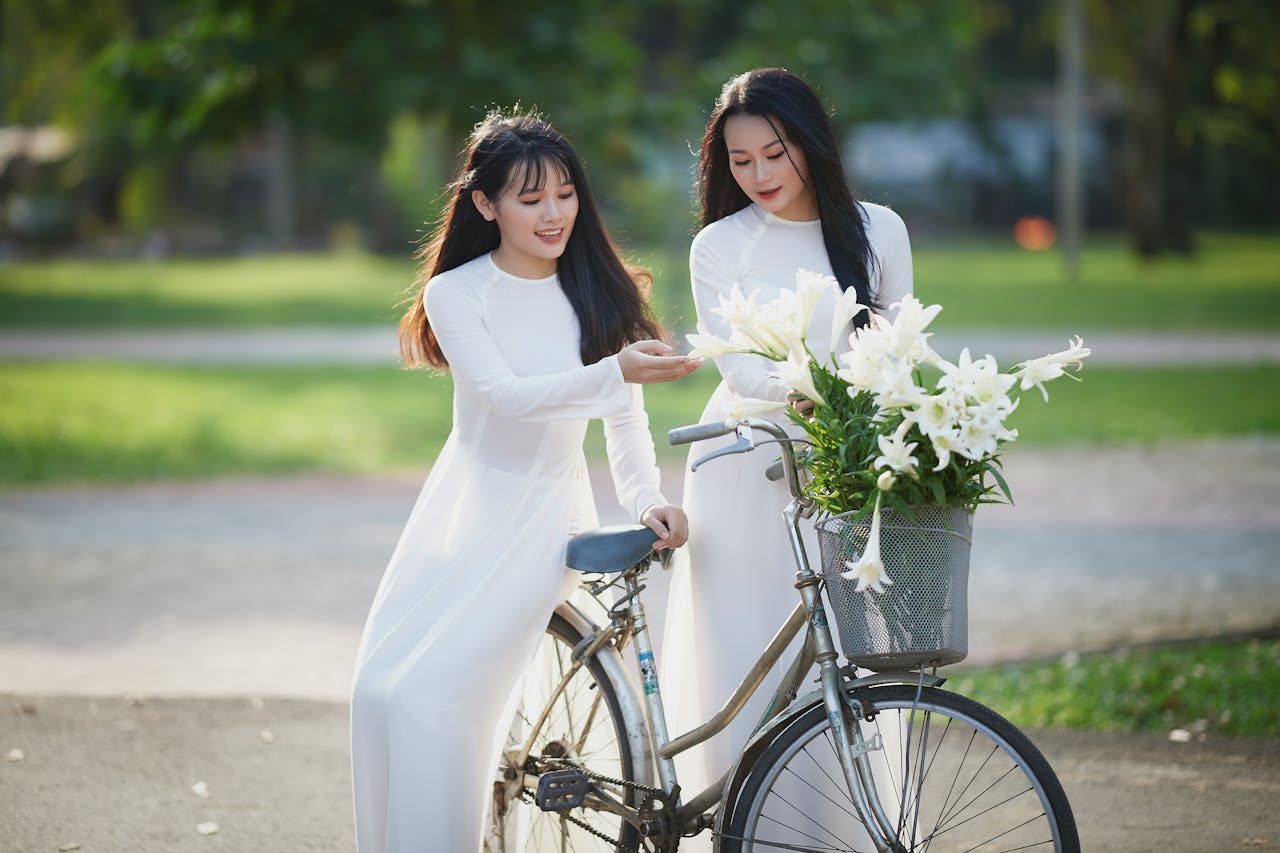Thiếu nữ, cô gái, áo dài, truyền thống, xe đạp, young lady, girl, ao dai, tradition, bicycle - Phát trương 7