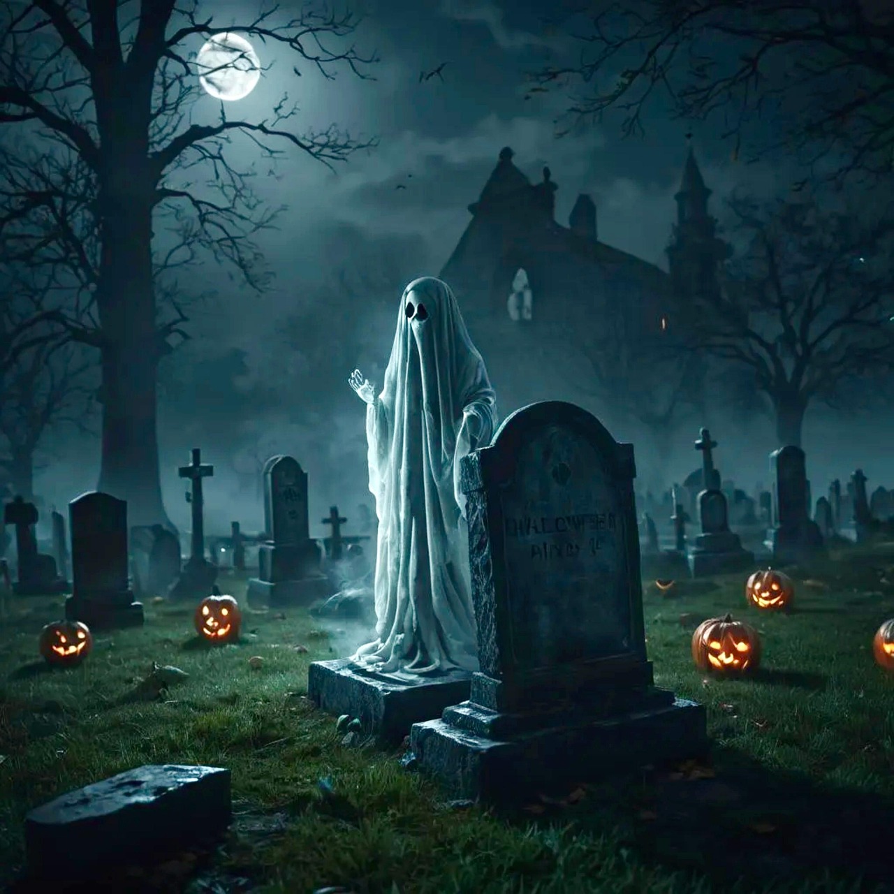 Halloween, khung cảnh halloween, bí đỏ, con ma, kinh dị, hallhalloween scene, pumpkin, ghost, horror, flying - jcoope12