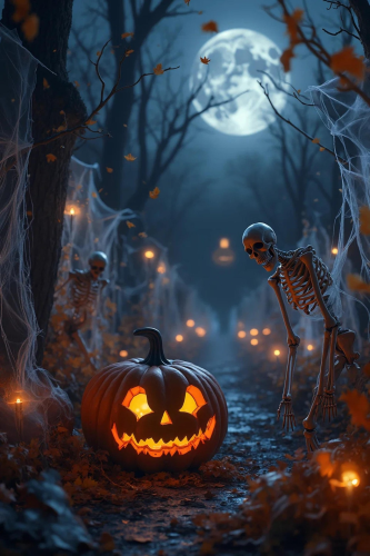 Halloween, khung cảnh halloween, bí đỏ, kinh dị, 3D, halloween scene, pumpkin, horror  - Roses_Street
