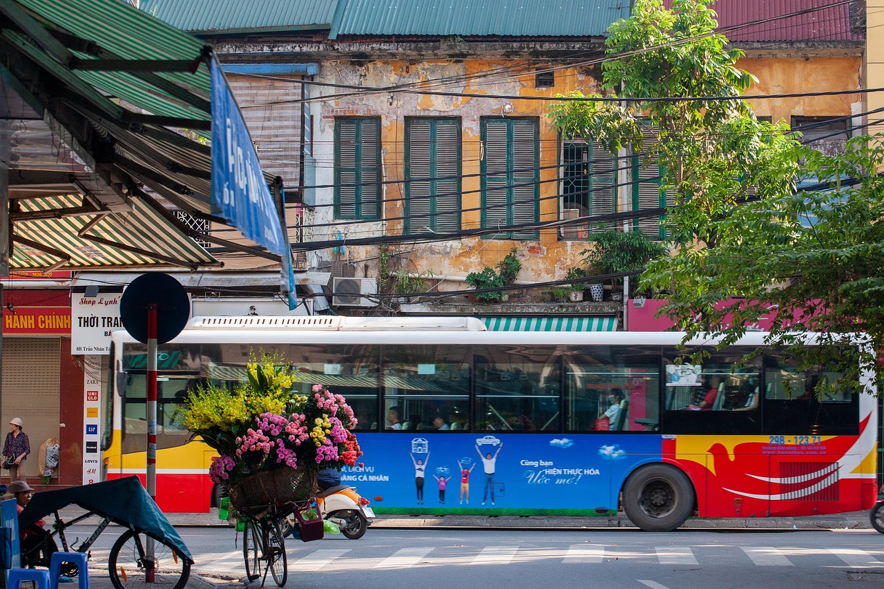 Xe đạp hoa, xe buýt, đường, Hà Nội, flower bicycle, bus, road, street- xuanduongvan87