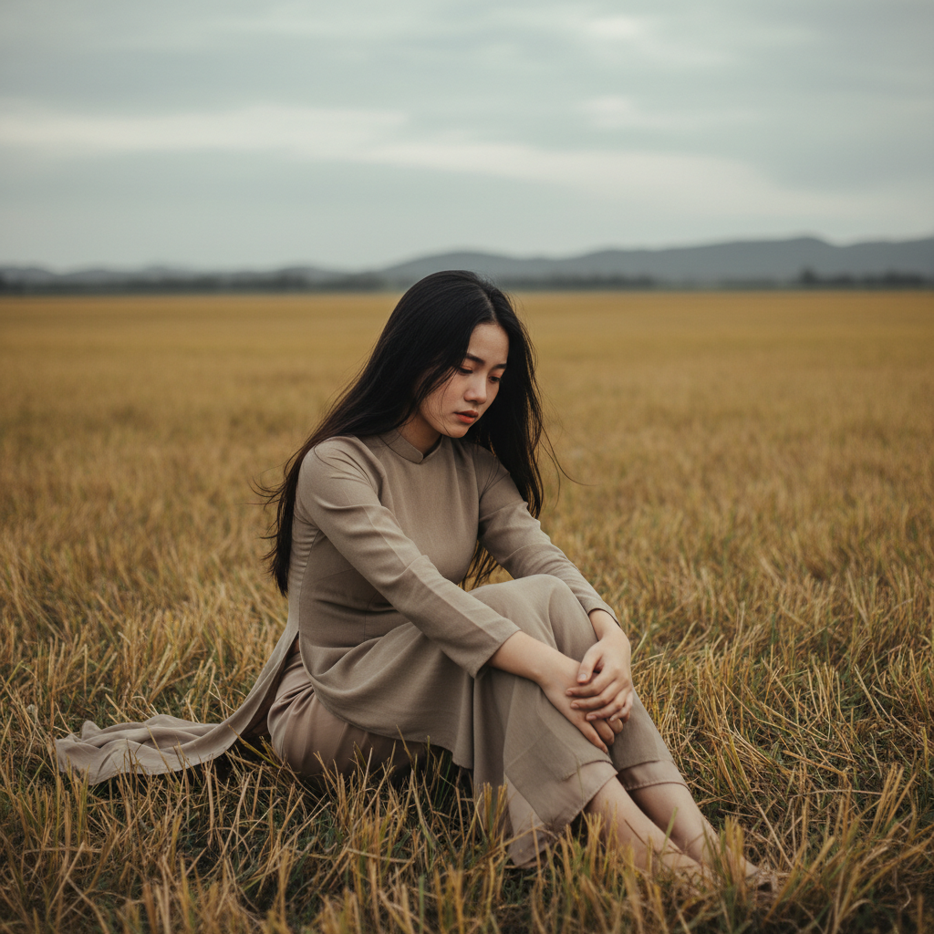 tạo hình ảnh người con gái buồn bên đồng cỏ vàng úa . Với...