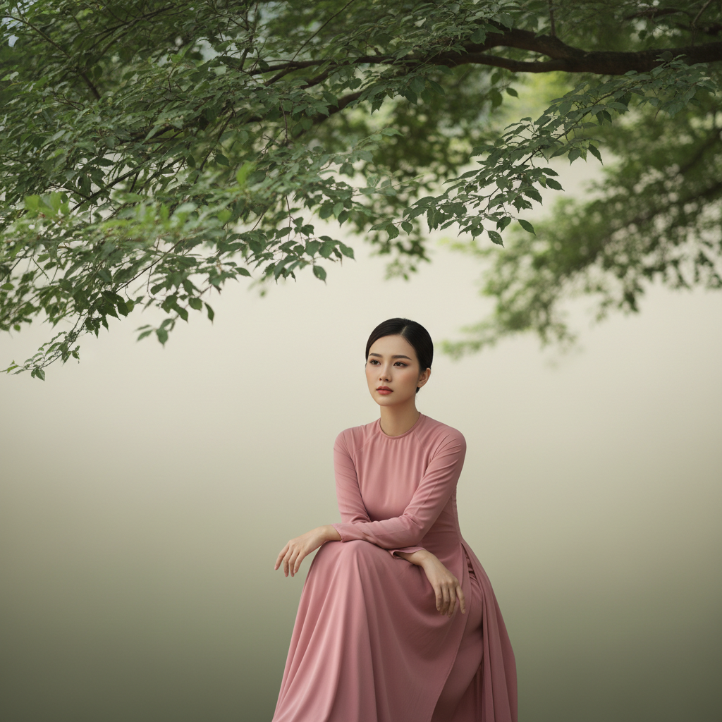 Tạo hình ảnh cô gái Việt Nam váy hồng, duyên dáng xinh...