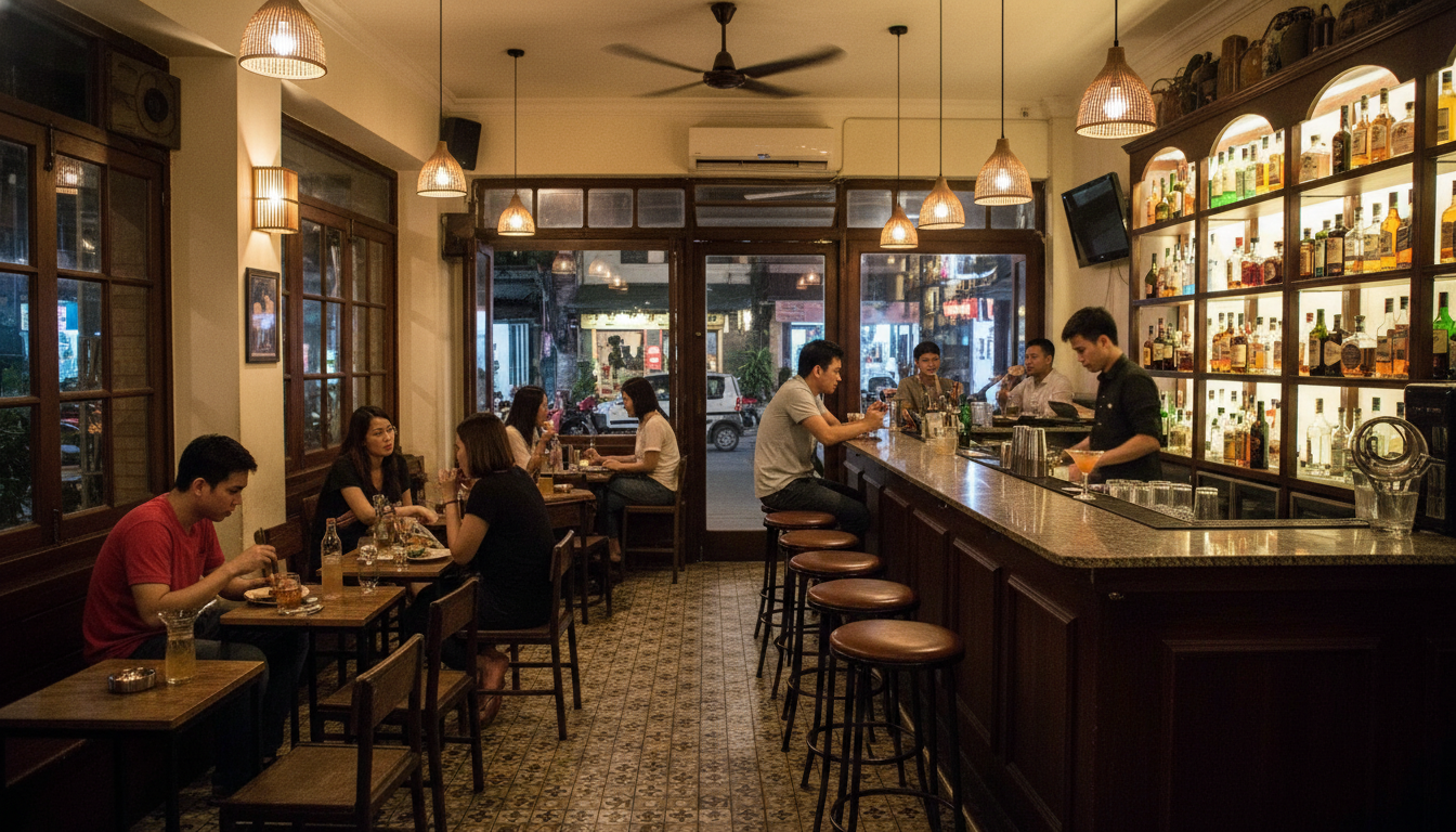 "tạo cho tôi bức ảnh bên trong một quán bar . Với đặc điểm phong...