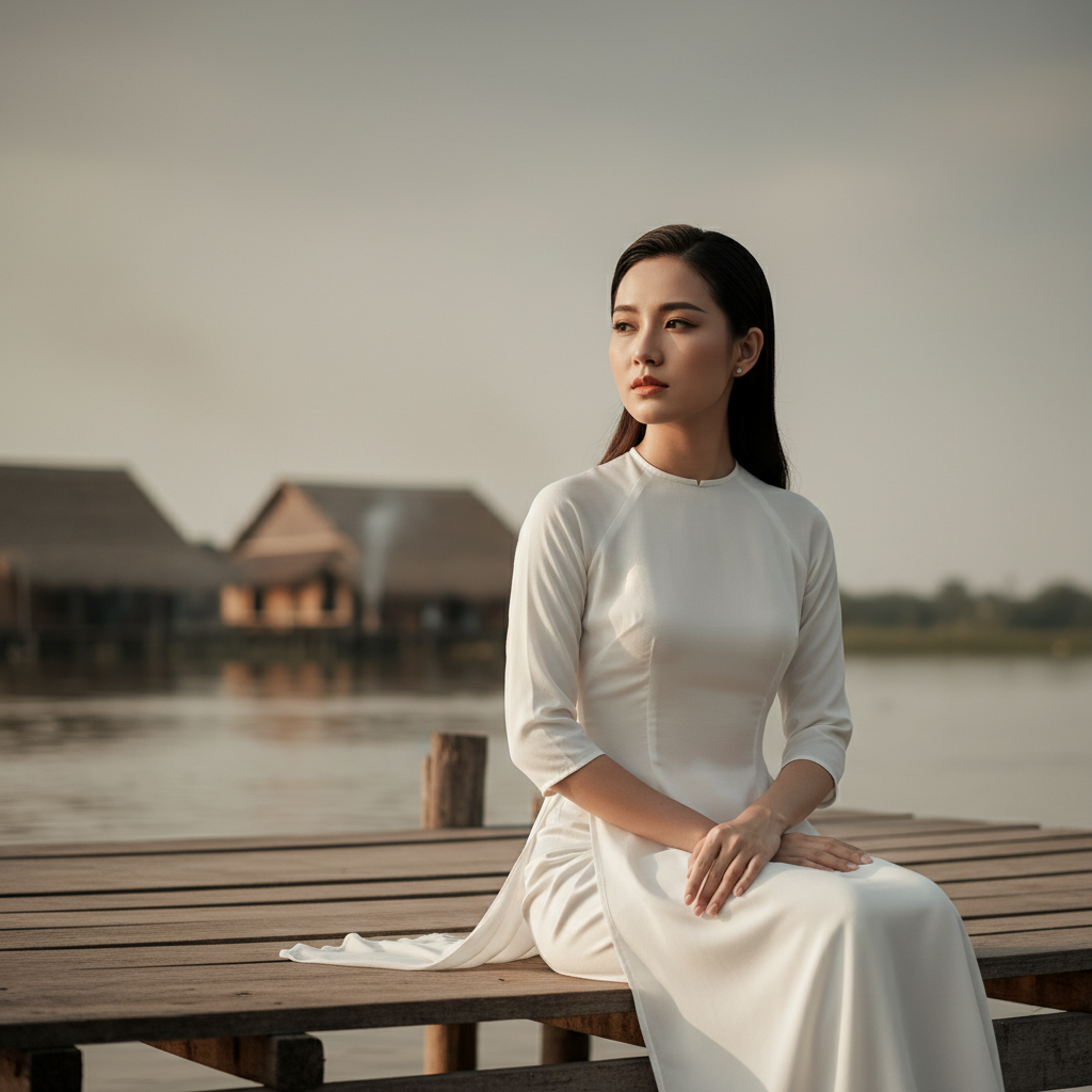 Cô gái xinh đẹp - dịu dàng, quyến rũ - đôi mắt u sầu - mặc áo bà...