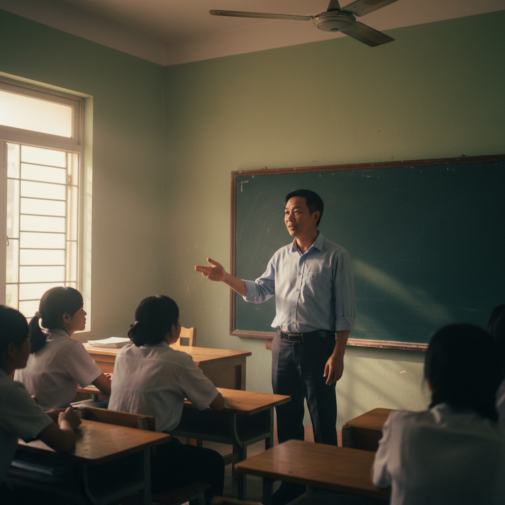 thầy giáo đang giảng bài trong lớp. Với đặc điểm Phong cách:...