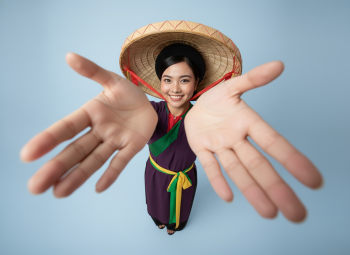 Cô gái, quảng cáo, phụ nữ, áo tứ thân, nón quai thao, girl, advertising, woman, Ao Tu Than, conical hat (Nón quai thao 1