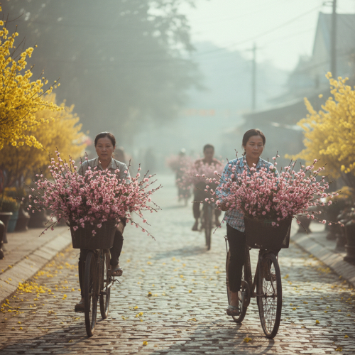 Chợ Tết mở ra trong làn sương mỏng của buổi sáng đầu năm. Con...