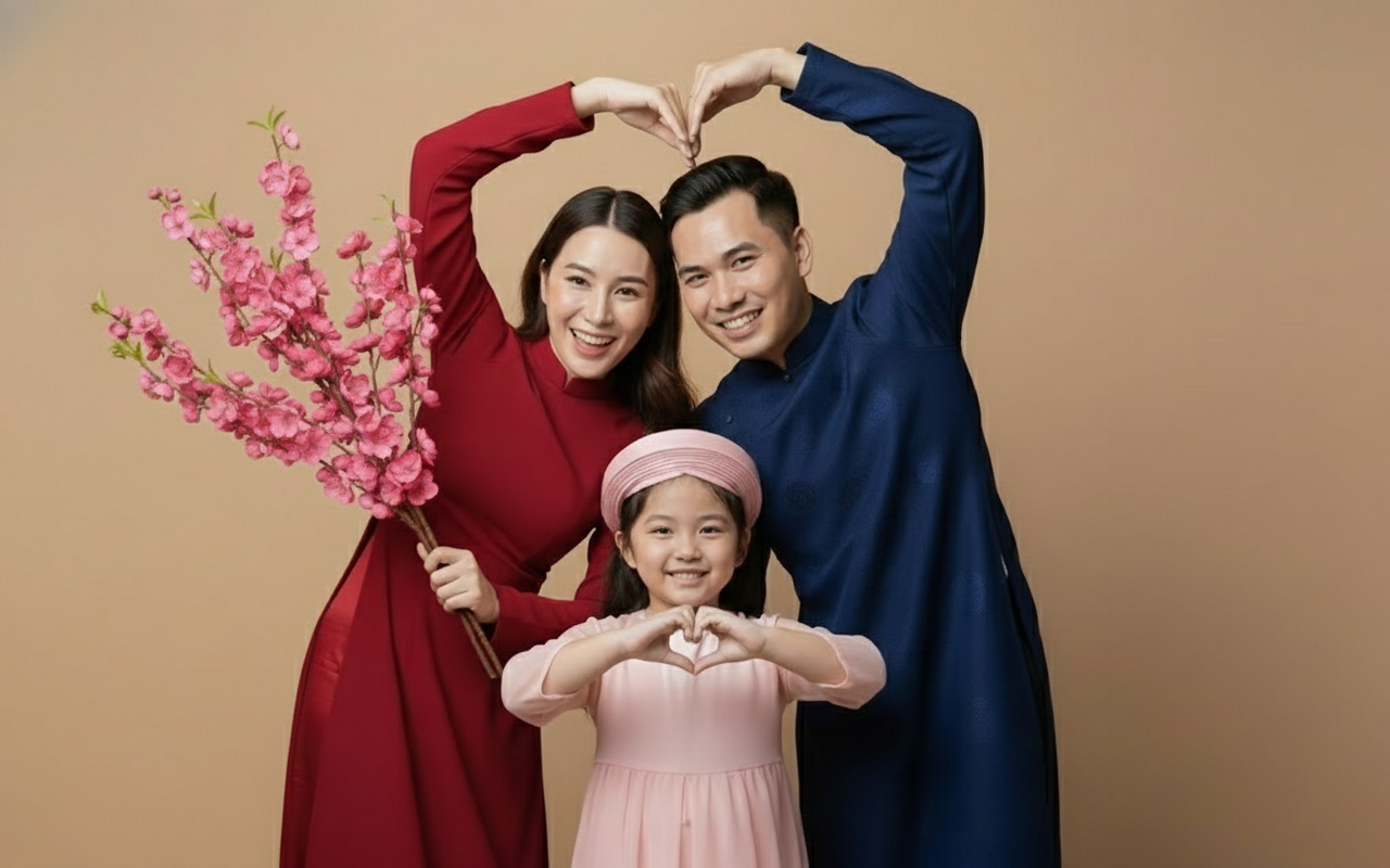 Gia đình, bố mẹ và con, Việt Nam, áo dài, truyền thống, Tết, family, parents and children, Vietnam, ao dai, traditional 10