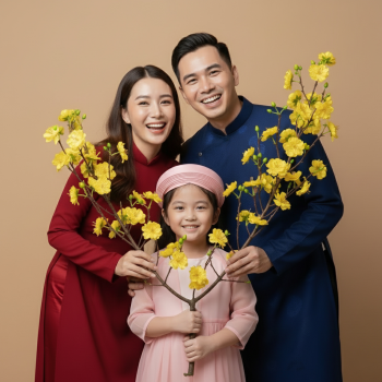 Gia đình, bố mẹ và con, Việt Nam, áo dài, truyền thống, Tết, family, parents and children, Vietnam, ao dai, traditional 3