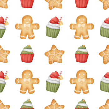 Hoạ tiết giáng sinh, bánh quy người gừng, bánh cupcake, bánh quy hình ngôi sao, nền trắng, bánh nướng, đồ ăn ngọt, họa tiết, giáng sinh, christmas pattern - Nattapohncha
