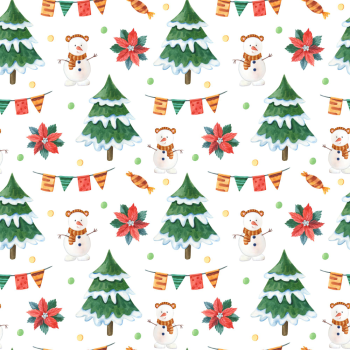 Hoạ tiết noel, họa tiết, giáng sinh, mùa đông, cây thông, người tuyết, hoa trạng nguyên, cờ dây, kẹo, màu xanh lá, màu đỏ, màu trắng, hình vẽ tay, christmas pattern - lyubovya