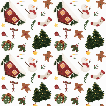 Hoạ tiết noel, họa tiết, giáng sinh, mùa đông, nhà, người tuyết, cây thông, quà, bánh gừng, bít tất, màu đỏ, màu xanh lá, màu trắng, christmas pattern, pattern, christmas - nunurules