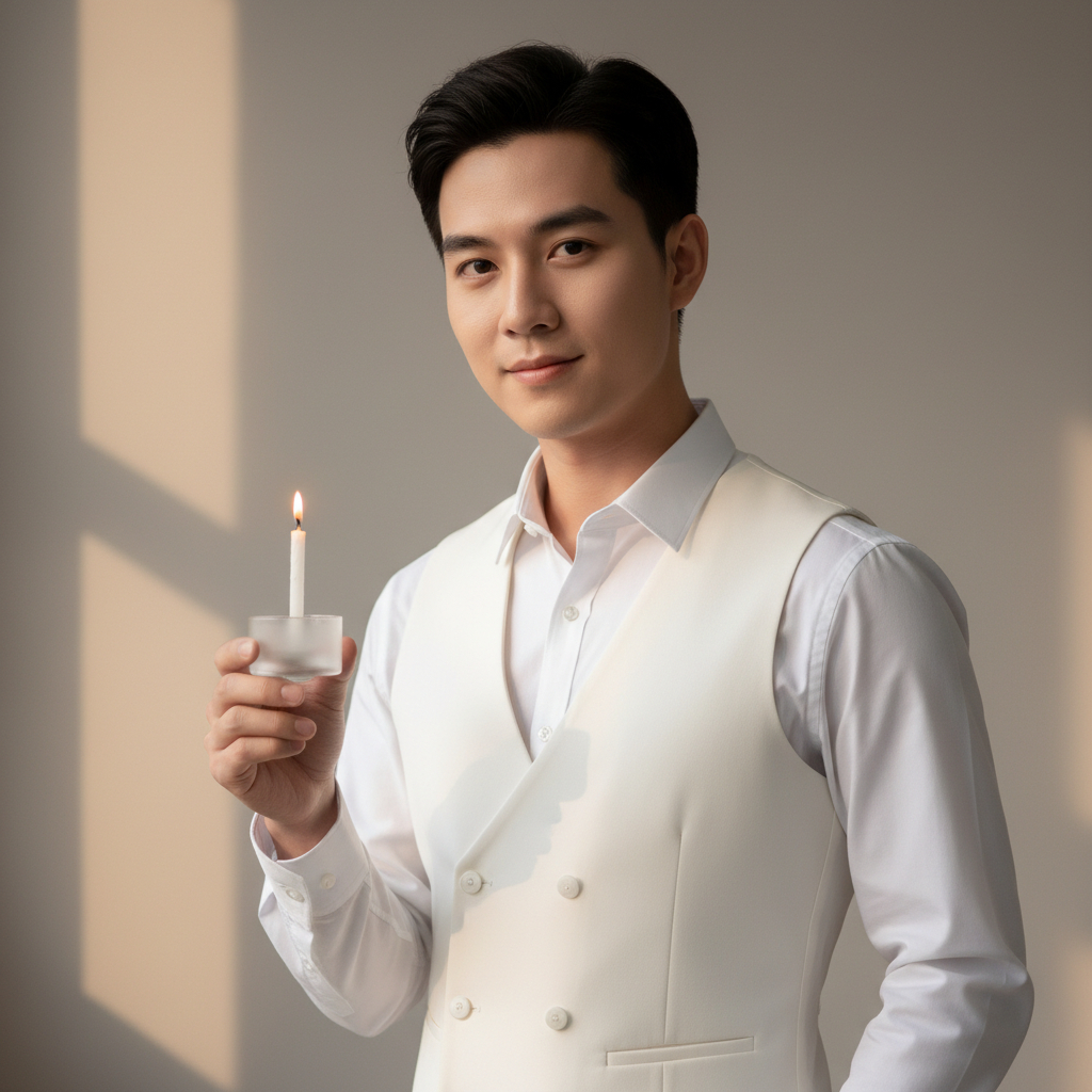 Vest trắng 
Tóc sideo past 
Sinh nhật. Với đặc điểm Phong cách:...
