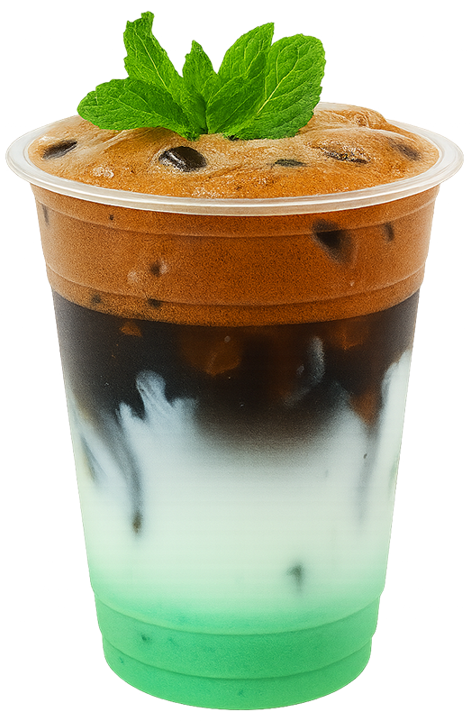 Cà phê sữa bạc hà, cà phê đá, thức uống, bạc hà, kem sữa, cà phê ba tầng, mint milk coffee, iced coffee, drink, mint, milk foam, three-layer coffee, wallpaper, background