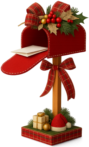 Hộp thư giáng sinh, bưu phẩm, thư, trang trí giáng sinh, nón noel, quà, màu đỏ, màu xanh lá, giáng sinh, christmas mailbox, post, letter, christmas decoration, bow, berries, santa hat, gift, red, green, christmas