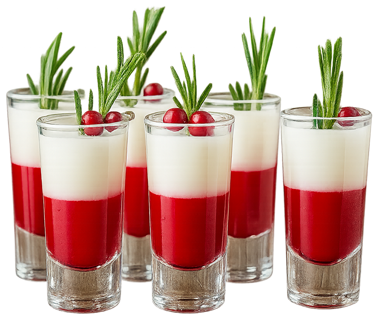 Ly shot, cocktail hai tầng, việt quất, cây hương thảo, đồ uống, giáng sinh, lễ hội, đồ uống, ly, màu đỏ, màu trắng, shot glass, layered cocktail, cranberry, rosemary, drink, christmas, festive, beverage