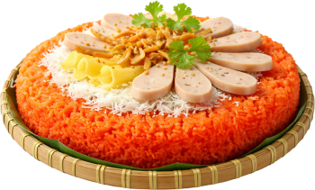 Xôi gấc chả lụa, xôi gấc, chả lụa, xôi, món ăn truyền thống, ẩm thực việt nam, tết, đỏ, dừa nạo, mâm cỗ, gac sticky rice with pork sausage, gac sticky rice, pork sausage, sticky rice, traditional food