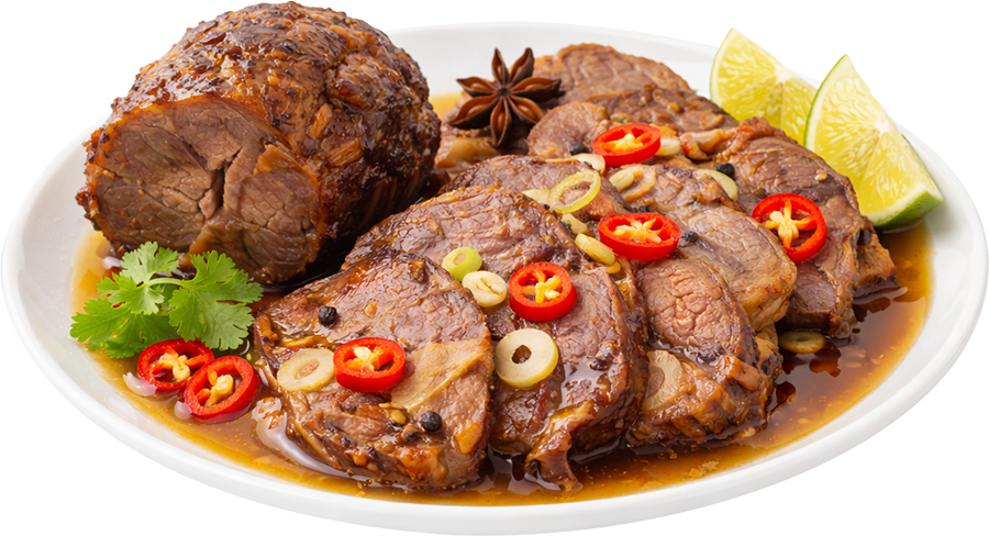 Bắp bò kho mật mía, bắp bò, nước mắm, tỏi, ớt, hoa hồi, chanh, món nhậu, đậm đà, ẩm thực việt nam, beef shank soaked in sugar cane, beef shank, fish sauce, garlic, chili, star anise