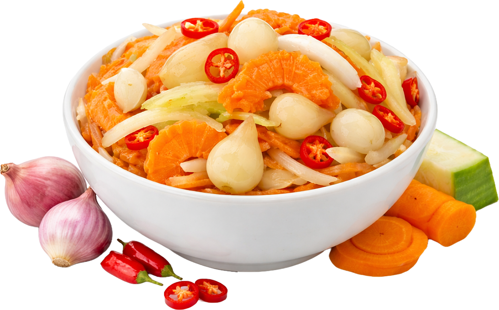 Củ kiệu tôm khô, tôm, thịt heo, ngó sen, cà rốt, lạc rang, rau thơm, ớt, bánh đa, món khai vị, ẩm thực việt nam, shrimp, pork, lotus stem, carrot, peanut 2