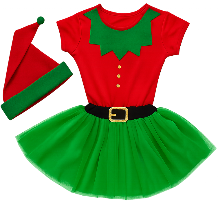 Trang phục yêu tinh cho bé gái, váy xòe, váy giáng sinh, mũ yêu tinh, màu đỏ, màu xanh lá, giáng sinh, Elf costume for girl, tutu dress, christmas dress, elf hat, red, green, christmas
