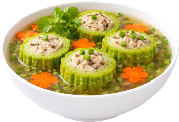 Canh khổ qua nhồi thịt, khổ qua, mướp đắng, thịt băm, cà rốt, hành lá, món canh, bữa cơm gia đình, ẩm thực việt nam, stuffed bitter melon soup, bitter melon, minced pork, carrot, green onion