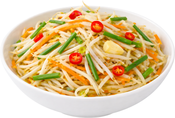 Dưa giá, giá đỗ, cà rốt, hành lá, ớt đỏ, tỏi, món xào, món chay, tô trắng, rau củ, bean sprouts, carrot, green onion